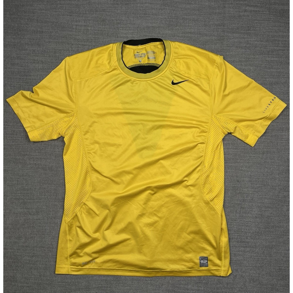 Nike Pro Combat Dri Fit Shirt Mens Large Yellow Livestrong Activewear